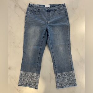 Tribal Jeans Mid Rise Straight Capri Jeans with Patterned Hem